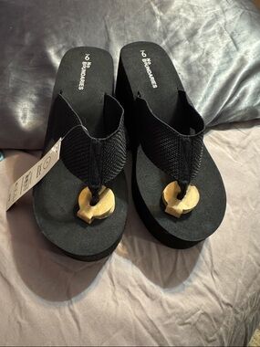 No Boundaries Black Wedge Thong Sandals
